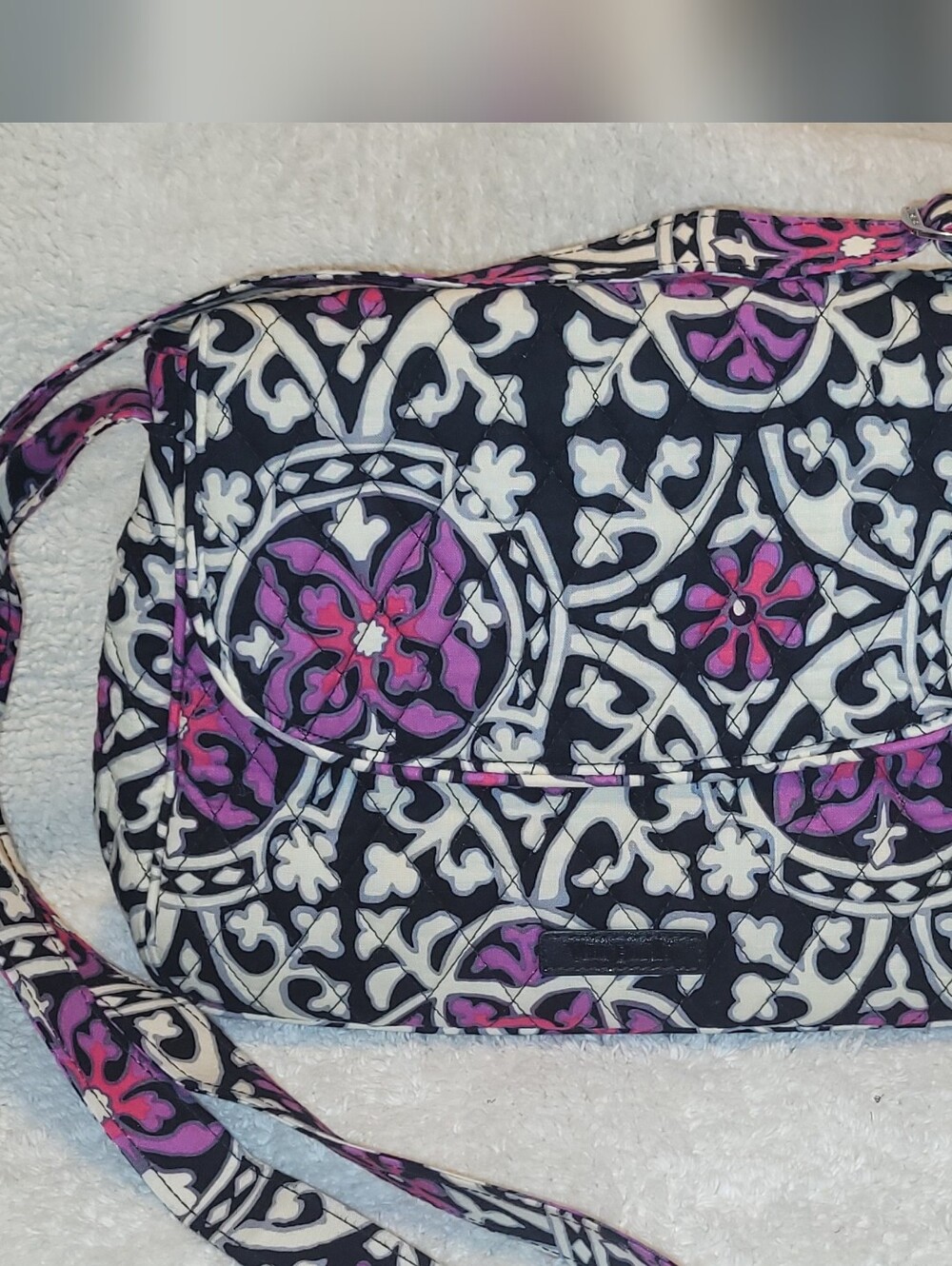 Quilted Pattern Crossbody Bag in Black and Purple
